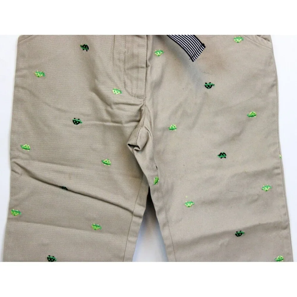 NEW 2006/05 Gymboree Prep Club Khaki Pants sz 7 Spring Turtle Ruffle Belt Embroi